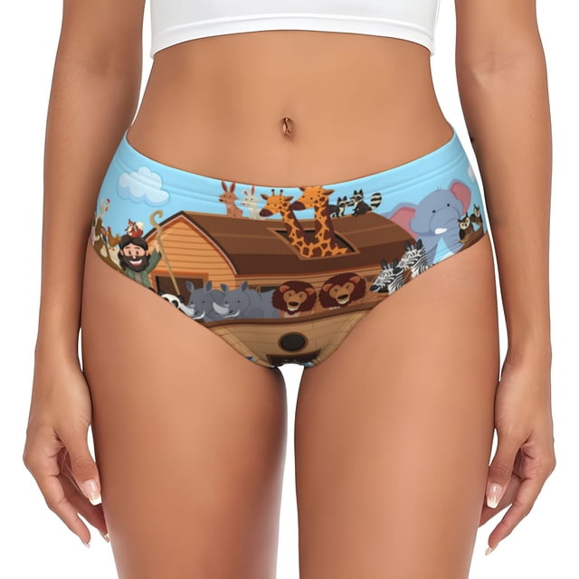 Balery Animals on Noah's Ark Ropa Interior de Algodón para Mujer con Dibujo – Braguitas Cómodas y Elásticas, Estilo Clásico-Small