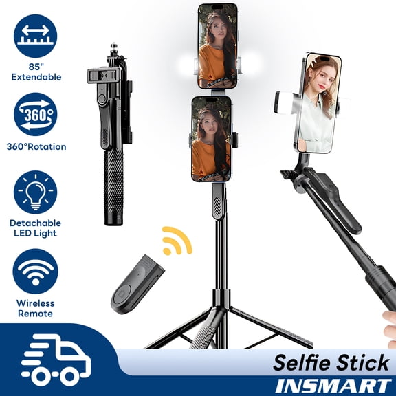 INSMART Selfie Stick, 85'' Extendable Selfie Stick Tripod with Bluetooth Remote, LED Fill Lights, 360°Rotation Anti-shake Tripod for iPhone & Android