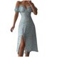 thumbnail image 1 of Moda Mujer Verano Casual Cuello en V Estampado fuera del hombro Vestido de manga corta Fridja  bnh4398, 1 of 5
