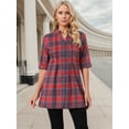 thumbnail image 2 of DARING DIVA Women's Check Top V Neck Half Sleeve Casual Tunic Blouse Red XL, 2 of 8