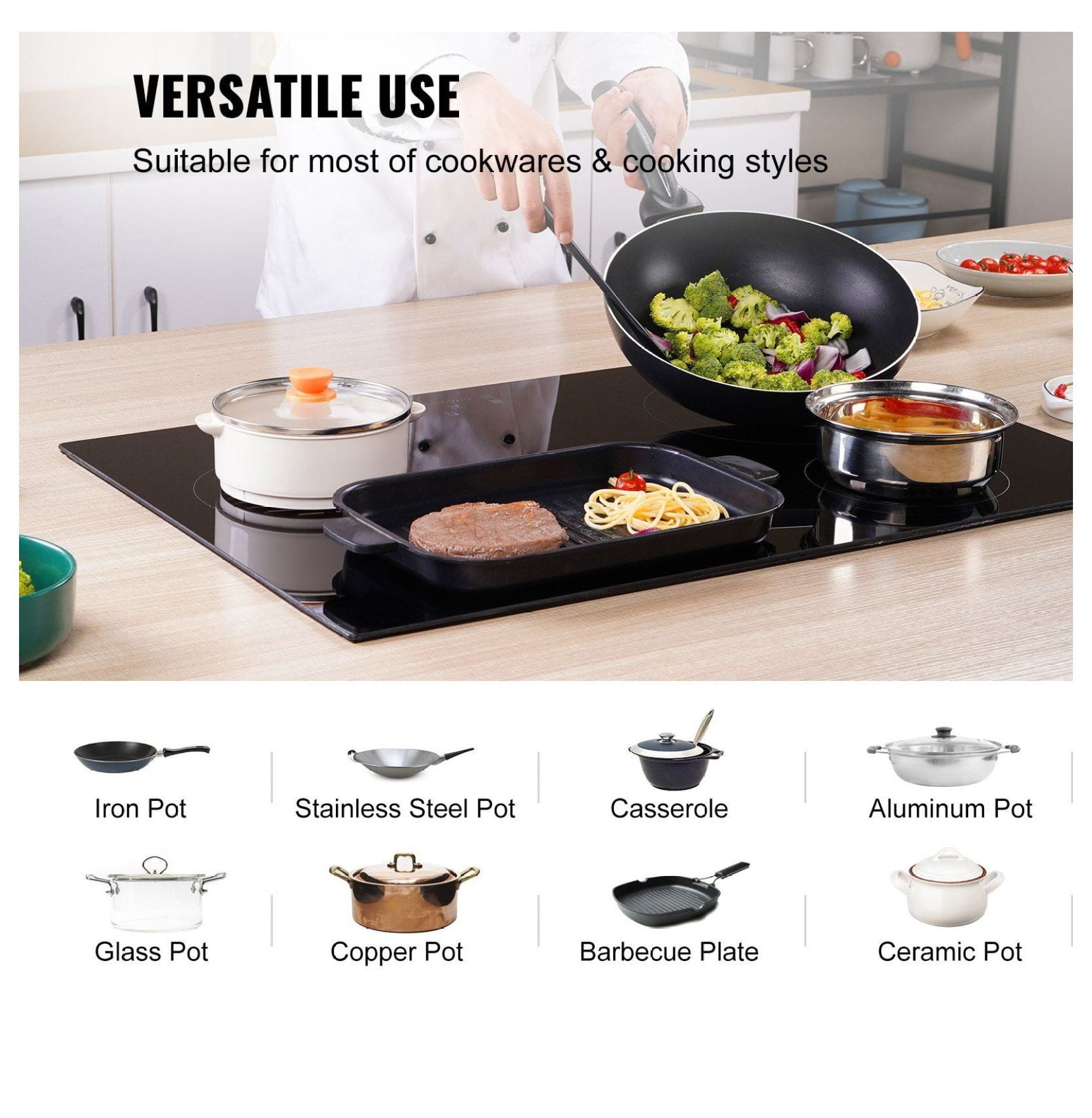 Electric Stove Top 30.3 x 20.5 inch, 4 Burner Glass Cooktop, 240V Radiant Cooktop with Touch Control, Timer & Child Lock, 9 Power Levels for Cooking