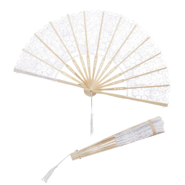 Abanico de encaje BLESIY decorativo de mano para boda blanco