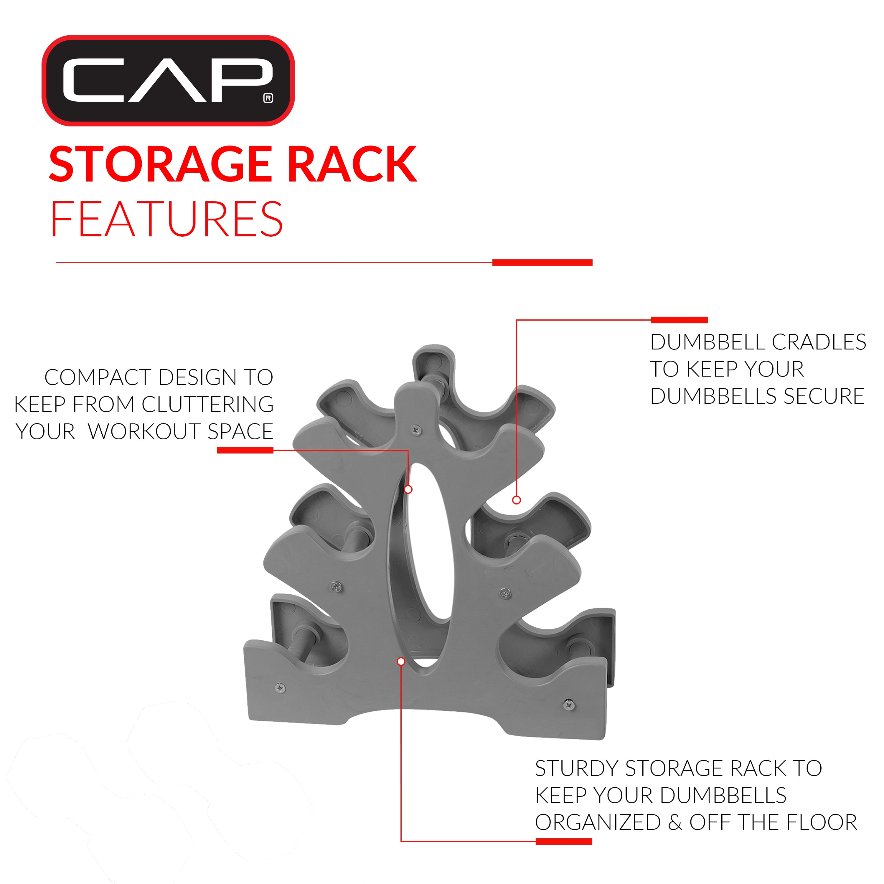 CAP Barbell 32 lb Neoprene Dumbbell Set with Rack, Black