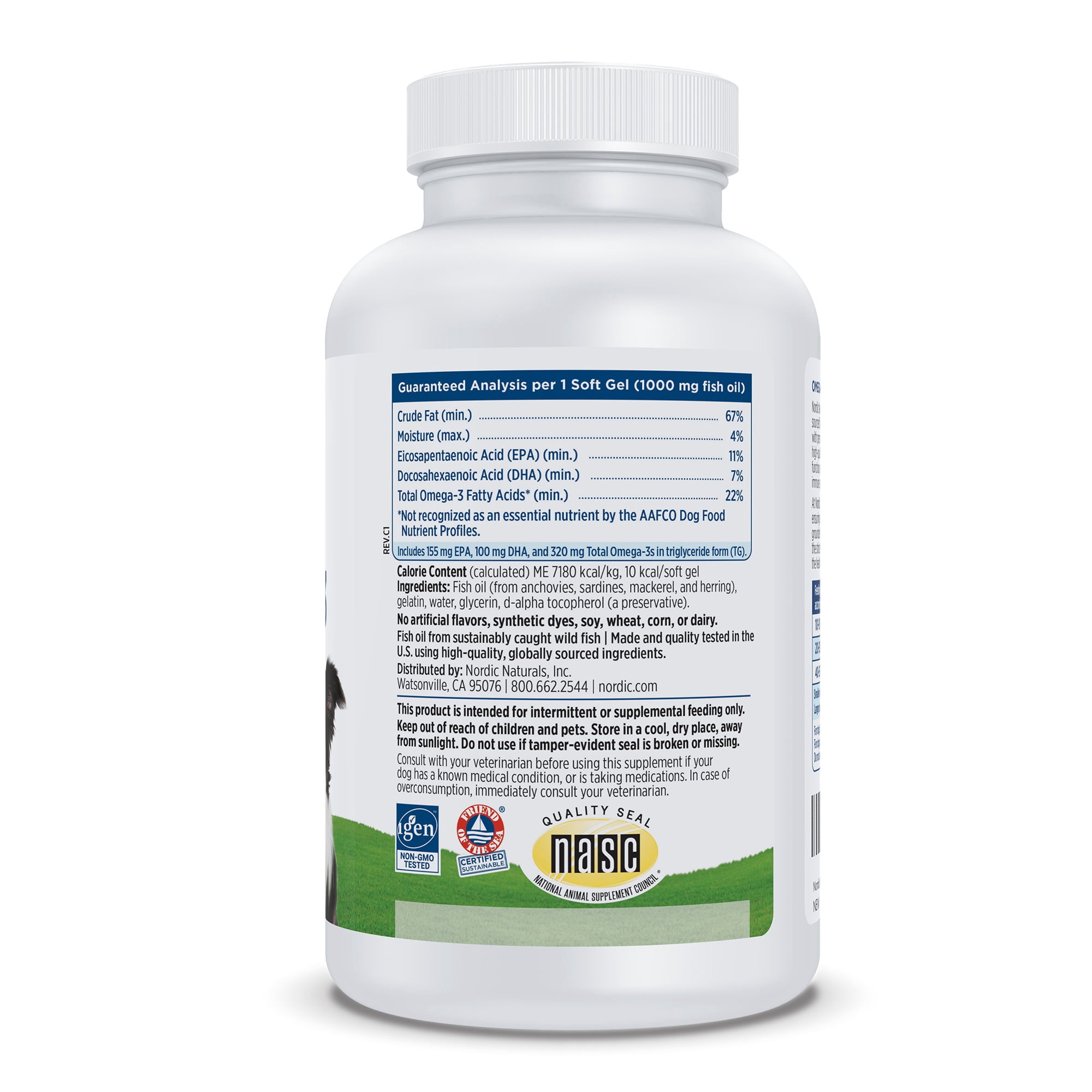 Nordic Naturals Omega-3 Pet, Soft Gels for Dogs, Fish Oil, 120 Ct