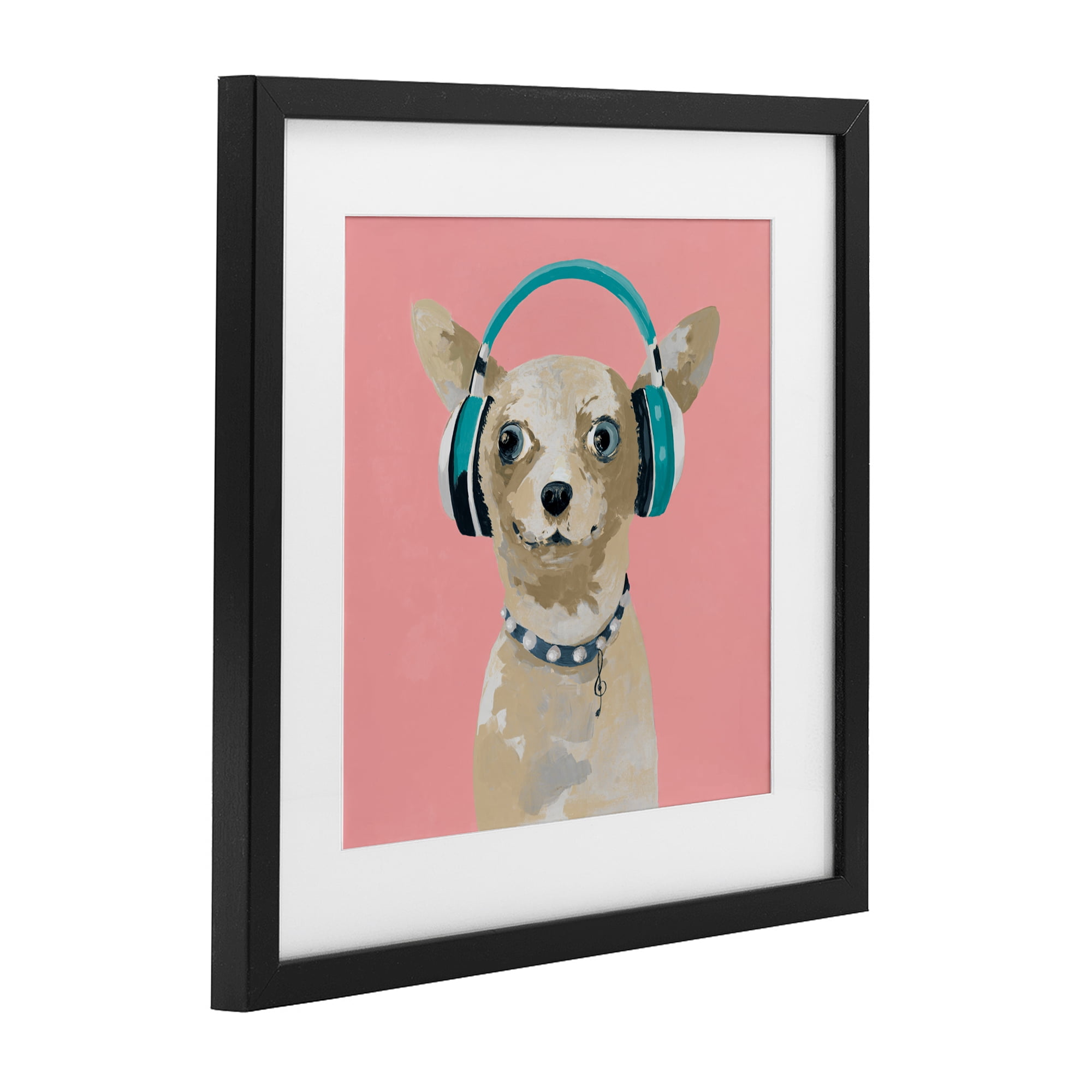 Stupell Industries Jammin' Pup on Pink Black Framed Print Under Glass, design by Lorenzo Collective
