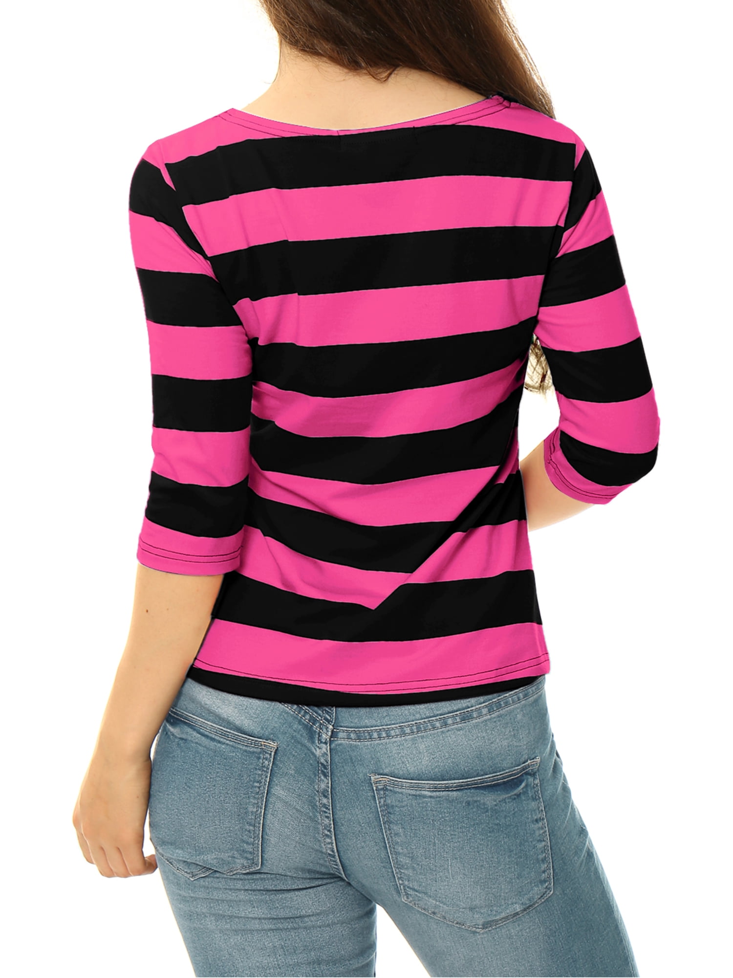 DARING DIVA Women's Halloween Costume Boat Neck Top T-Shirts M Fuchsia Black