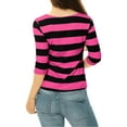 thumbnail image 4 of INSPIRE CHIC Women's Striped Shirts Slim Fit Elbow Sleeves Boat Neck T-Shirt Fuchsia Black L, 4 of 8