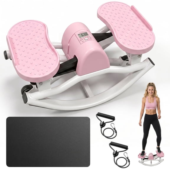 Rock Stepper Machine with 2 Resistance Bands & Silent Anti-Slip Mat, 330 lbs Foldable Stair Stepper from Side to Side with LCD Monitor, Quiet Hydraulic Stepper for Home & Office, Mini Stepper