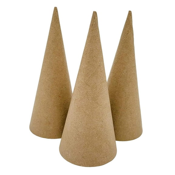 Dualoai 3 Pieces Paper Mache Cones Open Bottom for Crafts Party Supplies Versatile Fine Motor Hands on Cardboard Cones for Party Hats