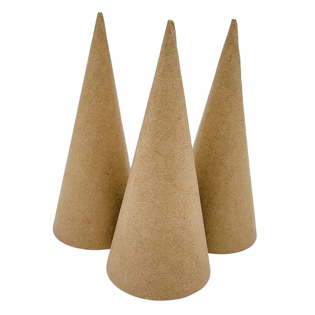 3 conos de papel maché con parte inferior abierta para manualidades, suministros para fiestas, adornos navideños, conos de cartón para decorar