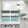 thumbnail image 3 of Morocco Plaid Teal Stripes Curtain Tier and Valance Set 3 Piece, Abstract Geometric Stitching 3-inch Rod Pocket Window Tier Curtains Valance for Kitchen Living Room, 3 of 9