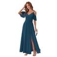 thumbnail image 1 of Vestido de dama de honor Stylefun 2025 con cuello en V de chifón azul turquesa, 1 of 7