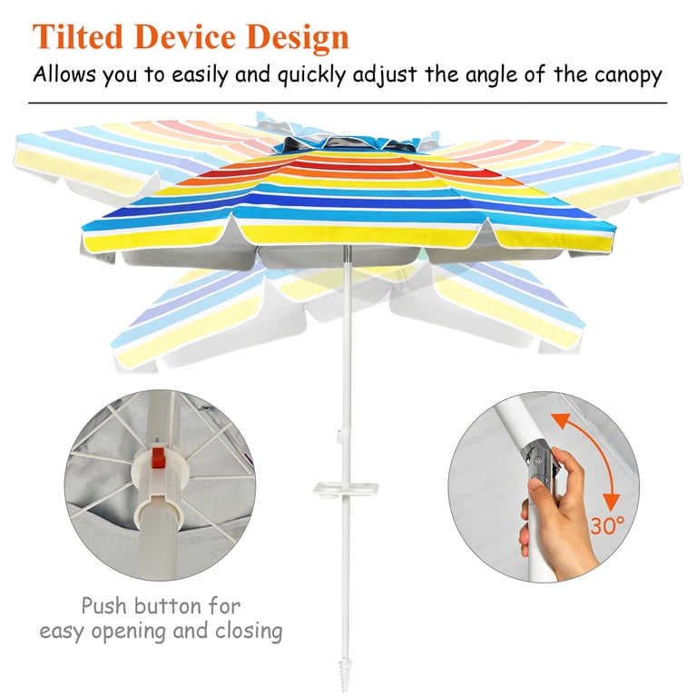 Costway 7.2 Ft Portable Beach Umbrella, Rainbow photo 5