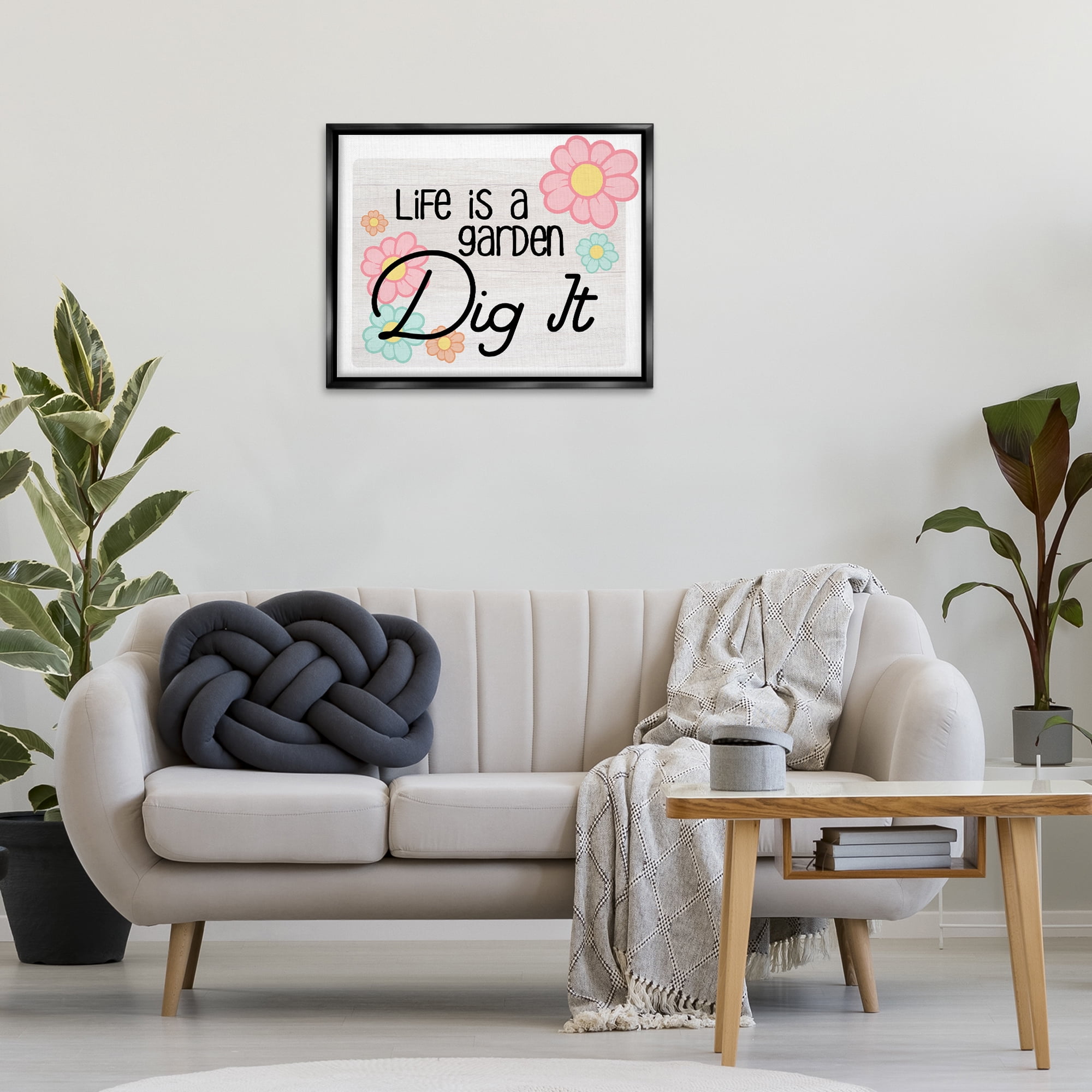 Stupell Industries Life's A Garden Phrase Plants & Flowers Painting Black Floater Framed Canvas Art Print Wall Art, 31 x 25