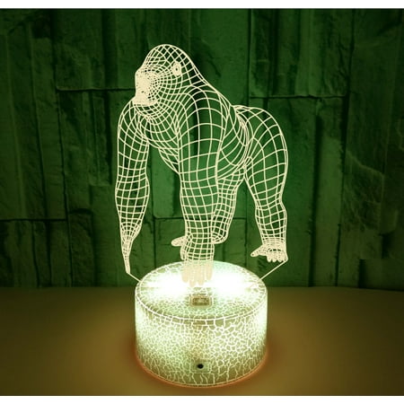 

3D LED Optical Illusion Acrylic Night Light with Remote & Smart Touch 7 Colors Changing（Chimpanzees）