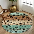 thumbnail image 3 of Teal Blue Brown Round Rug 5ft Washable Circle Kitchen Rugs Non Slip Rustic Farmhouse Dog Paw Vintage Large Area Rug Indoor Floor Carpet for Bedroom Living Room Home Office Dining Room Nursery, 3 of 8