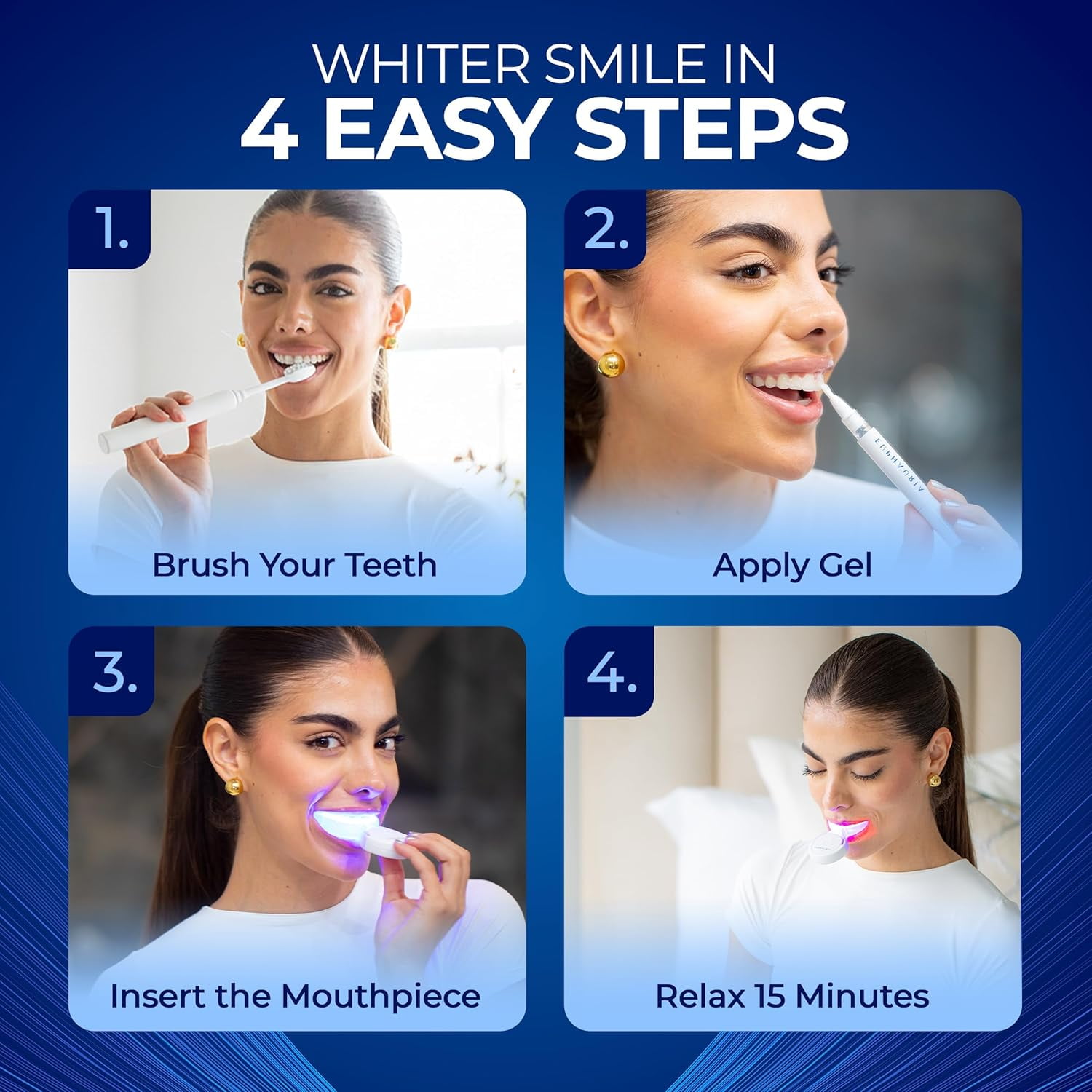 Euphauria Teeth Whitening Kit with LED Light, At-Home Sensitive Teeth Whitener, Red and Blue UV Whitening Spectrum