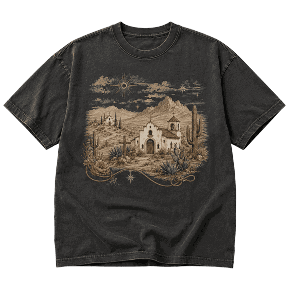 Lotusprint LLC Desert Mission Church Classic Unisex T-Shirt Comfort, Southwestern Christian Landscape Tee