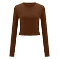 thumbnail image 5 of Arlun,Womens Plain Thin T Shirts Casual Crew Neck Stretchy Tight Tops Women's Soft Comfortable Lightweight Breathable Long Sleeve Finger Button Workout Tshirts Coffee7 L, 5 of 6