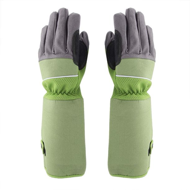 Guantes de jardinería Guantes de trabajo Oxford de algodón de piel sintética Guantes protectores de antebrazo extralargos para mujeres y hombres Excavación al aire libre Plantación Poda (verde) Rojo Verde