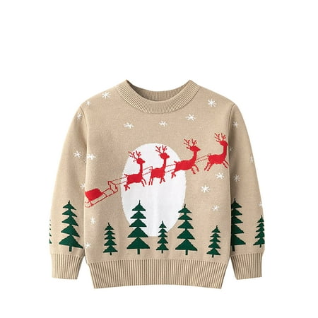 

Yubatuo Toddler Youth Teen Boys Girls Christmas Cartoon Knit Print Sweater Knitwear Baby Boy Clothes Beige 100