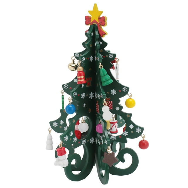 Árbol de NaviDad de Escritorio, Hermoso Árbol de NaviDad en Miniatura de Madera Artesanal Inofensivo Con Adornos para Sala de Estar