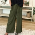 thumbnail image 3 of Women's Summer Linen Blend Palazzo Pants - Wide Leg Trousers with Pockets, Drawstring & Elastic Waist, Lightweight Casual, 3 of 4