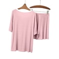 thumbnail image 7 of Yeaiivve Bamboo Pajamas Set for Women Color Block Short Sleeve Cooling Tops and Shorts Comfy Soft Summer Pjs Sets Loose Pleated Loungewear Pink,L, 7 of 7