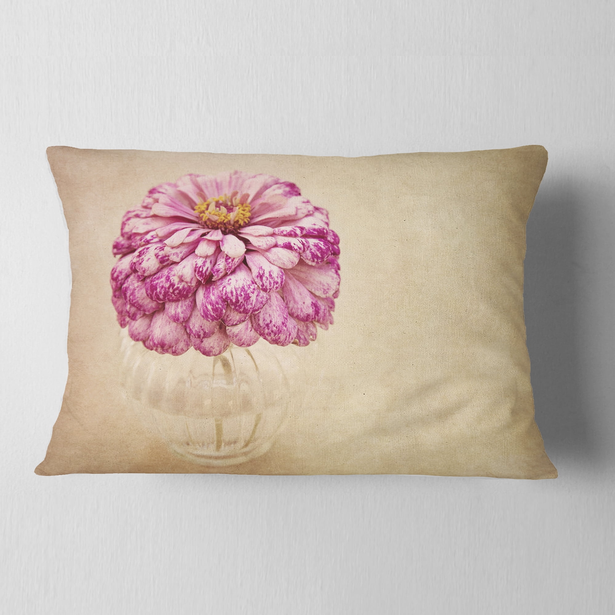 Designart Pink Flower in Vase Watercolor - Floral Throw Pillow - 12x20