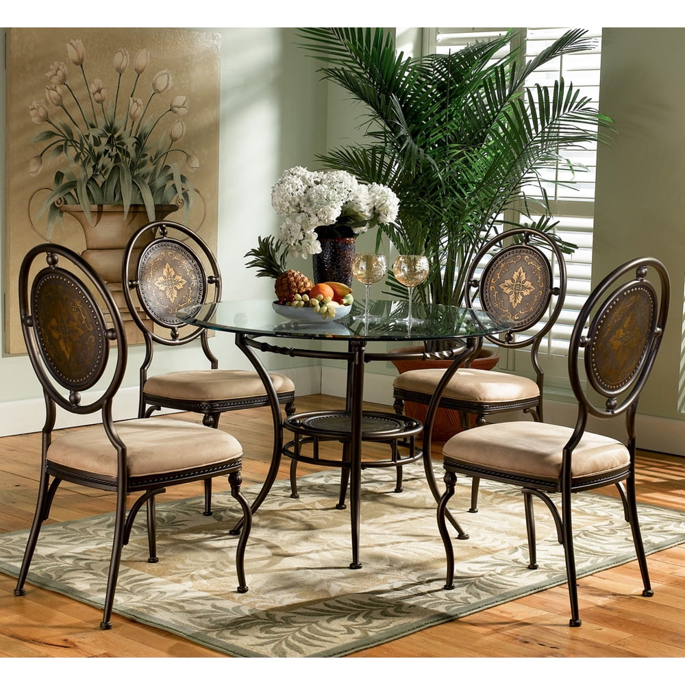 Powell Basil 5 Piece 48 Inch Glass Dining Room Set in Antique Brown