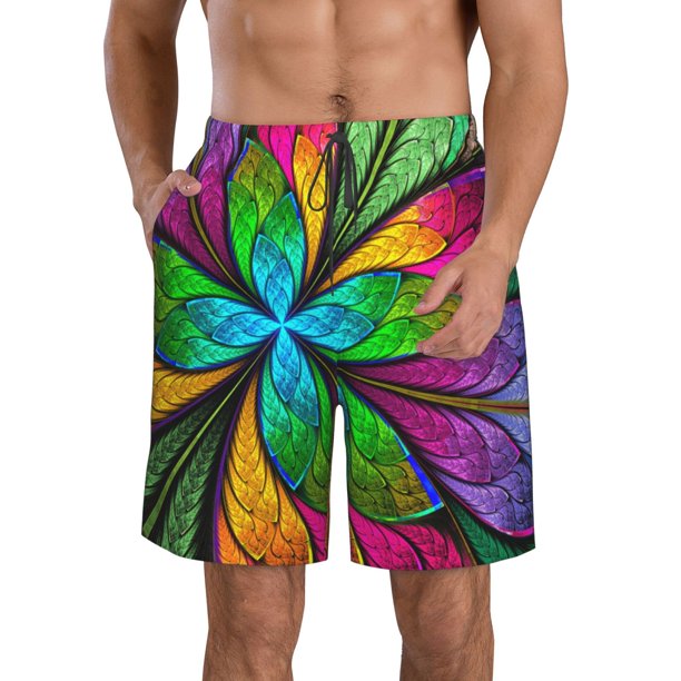Fotbe Multicolored Beautiful Flower Trajes de Baño Estampados para Hombre, Shorts de Verano de Secado Rápido, Ropa de Playa, Bañadores-Large