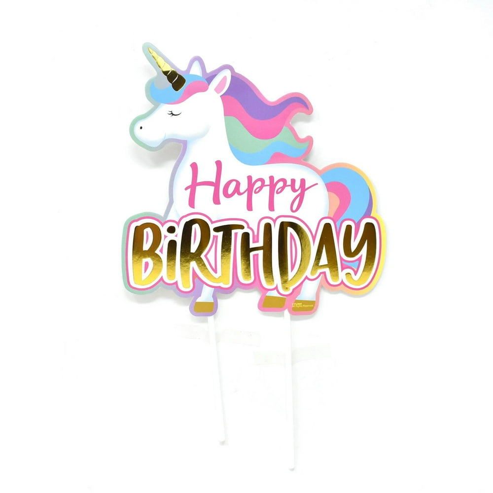 Rainbow Unicorn "Happy Birthday" Cake Topper, 11-1/2-Inch