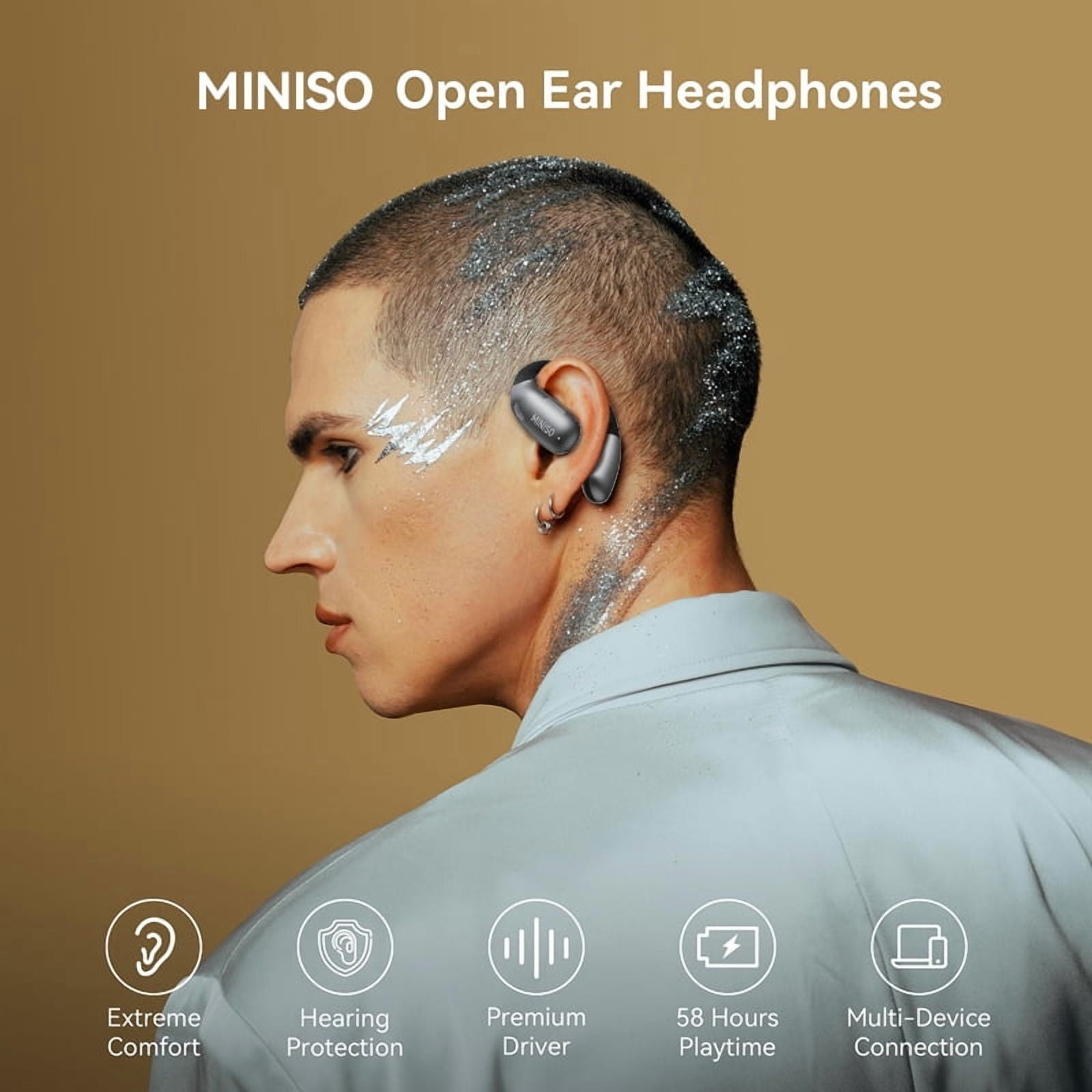 MINISO X28 Wireless Bluetooth 5.4 Open-Ear Earbuds, AI Translator, Noise-Cancelling Headphones, 130+ Languages, 40H Playtime,Black + Earbud Case