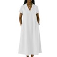 thumbnail image 3 of XiYing Robe Décontractée, Combinaison-Robe Décontractée à Manches Courtes pour Femme, Col en V Uni, Coupe Fluide Printemps/été, S-TTG,, 3 of 6