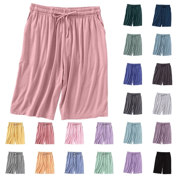 Axiiglly Cotton Shorts for Woman Comfy Soft Pajama Shorts Solid Color Lightweight Summer Shorts Drawstrings Elastic Waist Shorts Vacation Casual Beach Short with Pockets