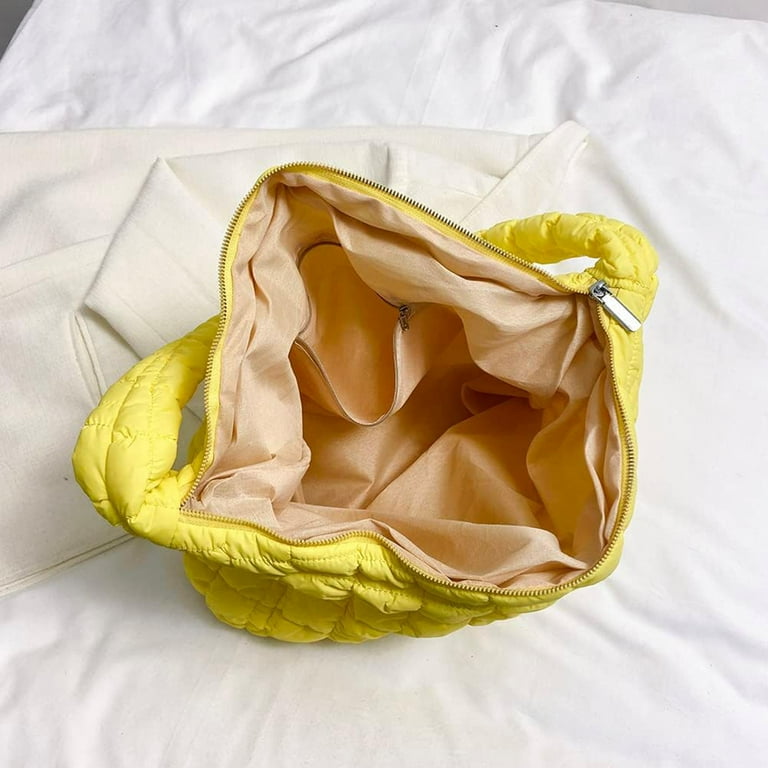 ★LOTSYOU★ lotsyou_Fairy tale Padding Big bag Light Yellow Quilted Tote Bag for Women Puffer Bag Quilted Bag