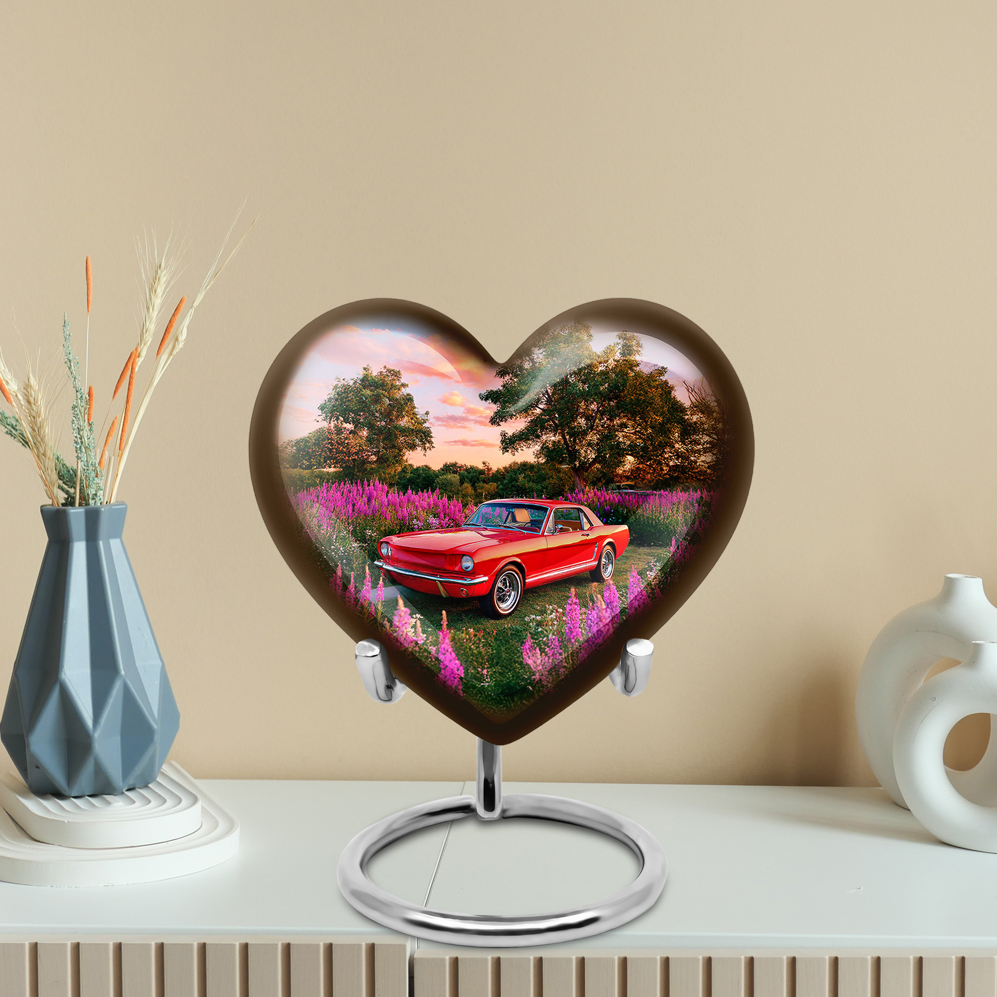 MUKTIVE Red Car Urn for Dad and Mom Remains, Keepsake Heart Urns for Human Ashes Adult Female, Grey Funeral Urn for Ashes for Male Remains, Memorial Lavender Flower Urns, 3 Inch