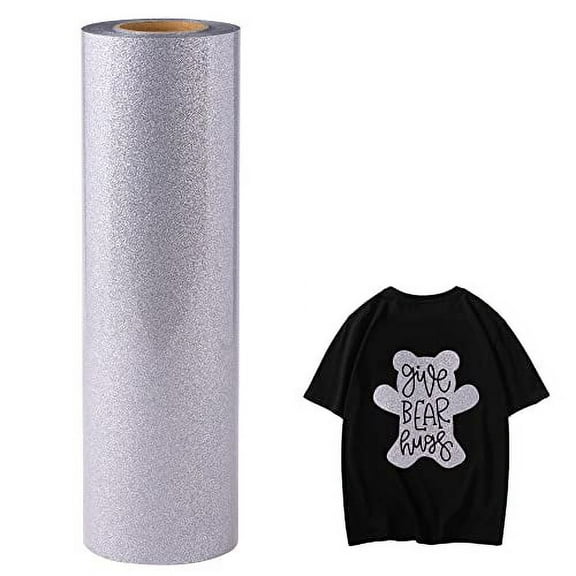 RENLITONG Silver Glitter Heat Transfer Vinyl 12In x 8ft HTV Roll Iron on for T-Shirt Stretch (Glitter Silver)