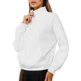 thumbnail image 2 of FAOWME Women Pullover With Pocket Long Sleeve Turtleneck Solid Color Zipper Comfortable Fashion Soft Sweatshirt For Fall Winter Daily Wear White Xl, 2 of 4