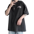thumbnail image 2 of Hombres Verano Top Media Manga Estampados Frescos Cuello Redondo Suelto Suave Transpirable Hombres Camiseta para Fiesta Excursión Escuela Negro L, 2 of 8