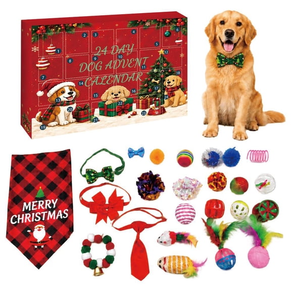 IFRINID 24-Day Dog Christmas Advent Calendar, Holiday Countdown Calendar with 24 Pet Toys and Accessories, Dog Bandanas, Bow Ties and Squeaky Toys, Christmas Gift Set