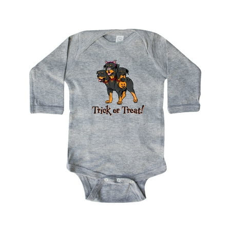 

Inktastic Trick or Treat Cerberus Rottweiler Gift Baby Boy or Baby Girl Long Sleeve Bodysuit