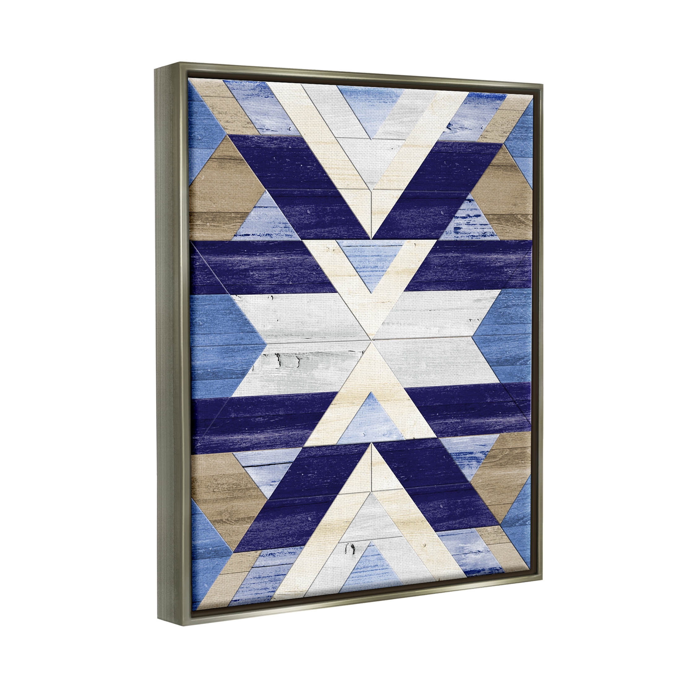 Blue Rustic Aztec Pattern Abstract Graphic Art Luster Gray Framed Art Print Wall Art