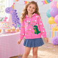 thumbnail image 2 of Toddler Girls Cotton Zip-Up Hoodie Dinosaur Rainbow Print Pink Sweatshirt, 2T, 2 of 7