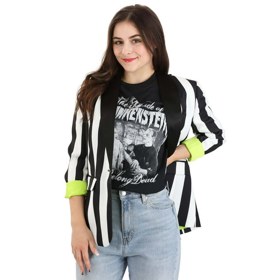 Women's White and Black Stripe Blazer