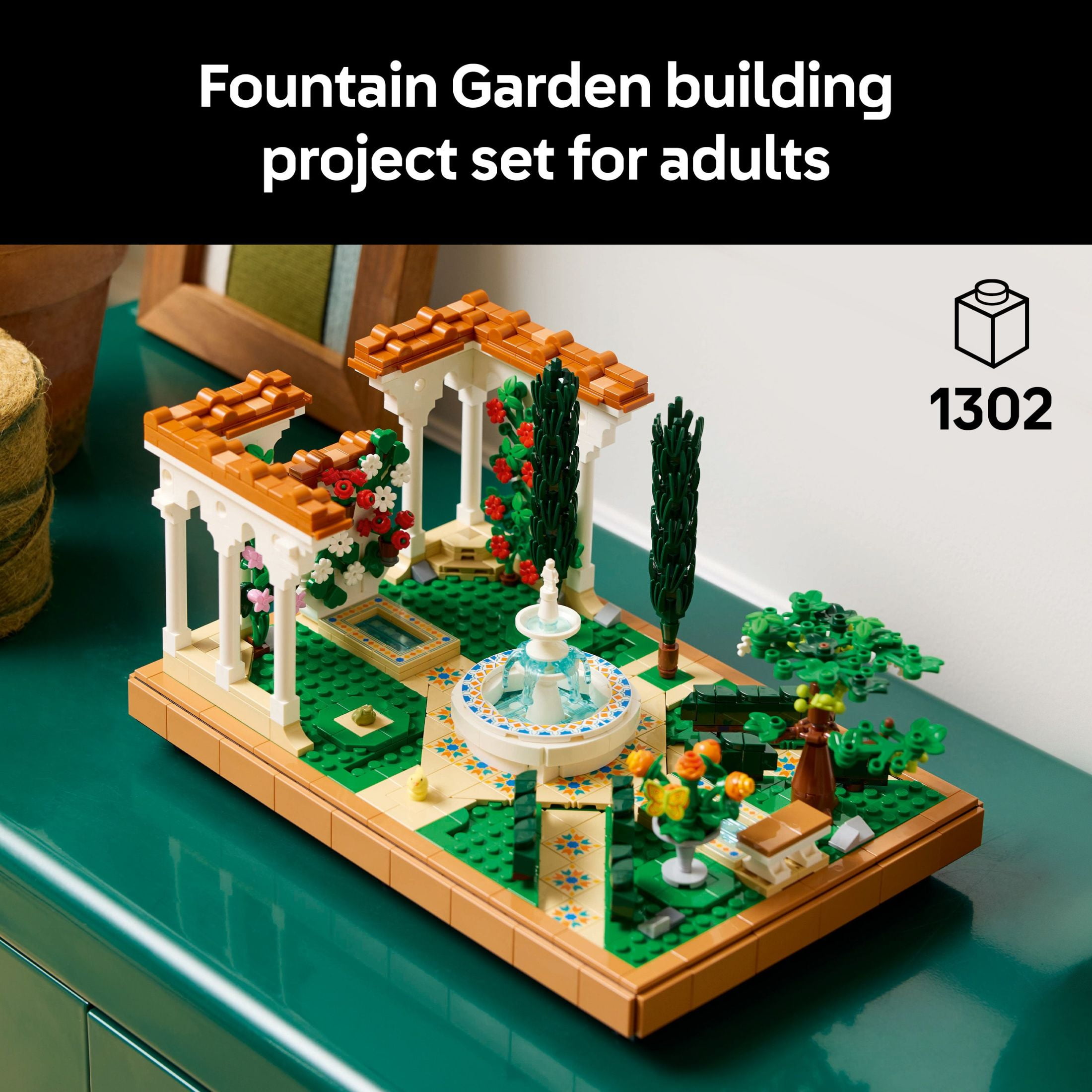 LEGO Icons Fountain Garden Building Set - DIY Kit for Adults, Ages 18+ - Miniature Craft Building Blocks for Wedding Decor, Display - Gift for Wedding - With Cypress Trees and Grape Vines - 10359