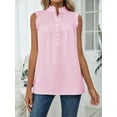 thumbnail image 3 of Gustave Women Summer Mock Neck Tank Tops Casual Ruffle Sleeveless Shirts Chiffon Button Up Blouses Loose Fit Dressy Tunic Tops "Pink, L", 3 of 6