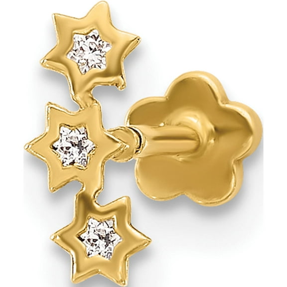14K Yellow Gold 18 Gauge Cz Stars Screwback Cartilage Body Jewelry(Length 9) - Jbsp