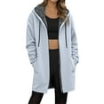 thumbnail image 2 of Long Zip Up Hoodie Women Casual Hooded Long Tunic Sweatshirts Y2k Comfort Hoodies Fall Jacket Coat with Pockets, 2 of 5