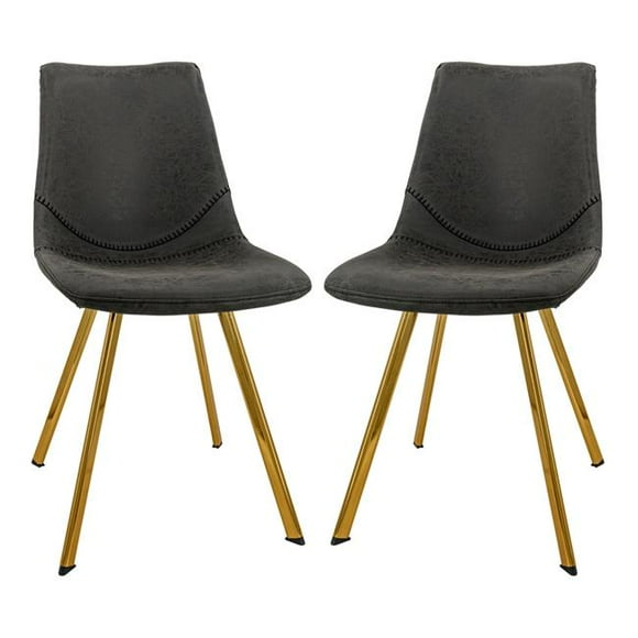 LeisureMod MCG18BL2 33 x 17 x 22.24 in. Markley Modern Leather Dining Chair with Gold Leg&#44; Charcoal Black - Set of 2